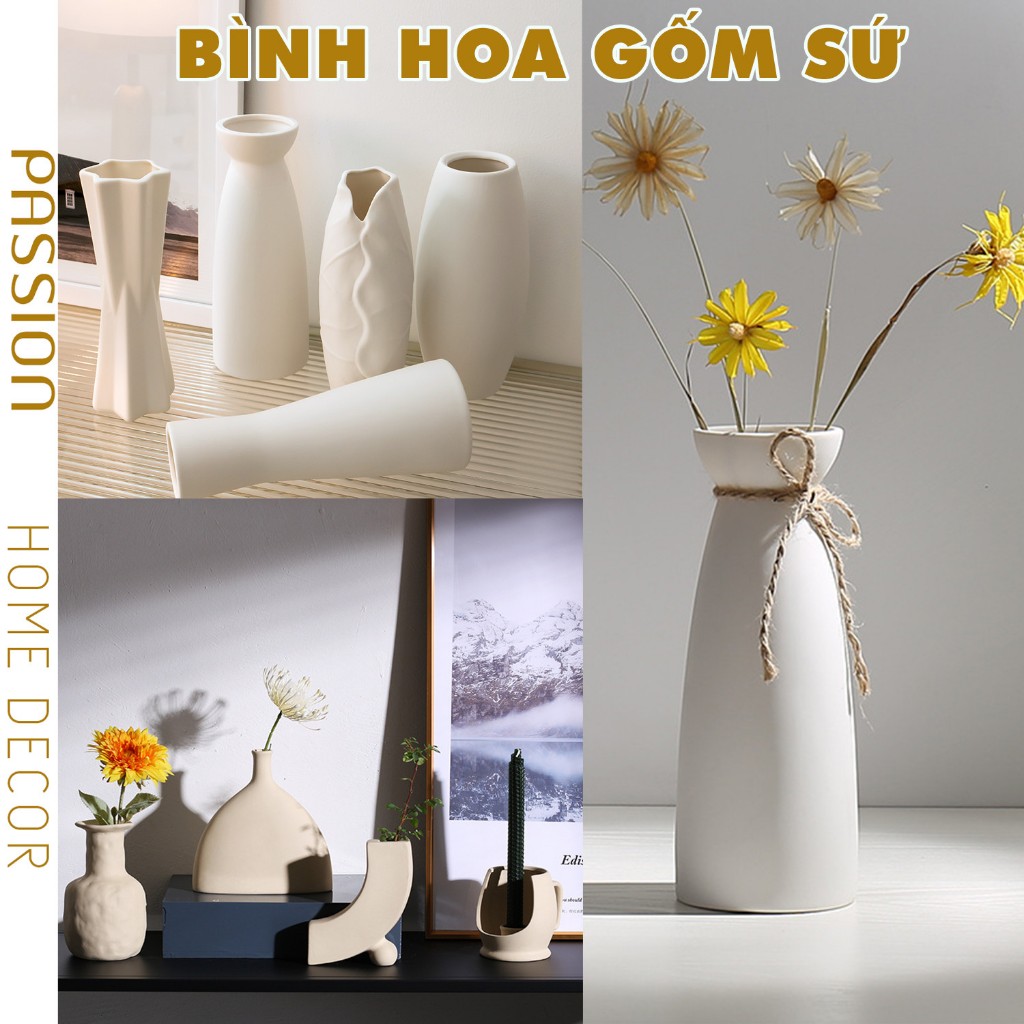Bình Gốm Bình Hoa Trang Trí Gốm Sứ Trắng Trang Nhã Sang Trọng