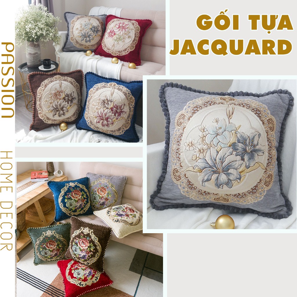 Vỏ Gối Vuông Trang Trí Sofa Thêu Nổi Hoa Văn Phong Cách Tây Âu Sang Trọng Passion