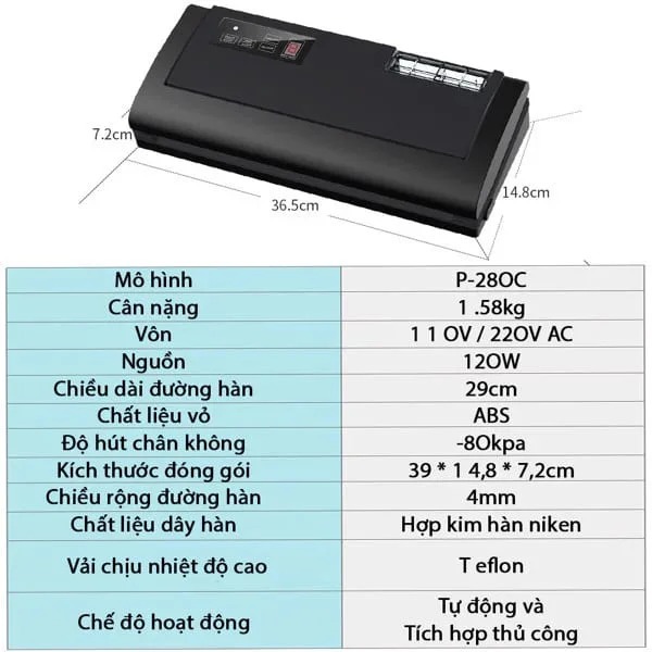 Máy hút chân không không kén túi ShineYe P280C  thao tác bán tự động, hút nhanh, không kén túi, hút ướt khô