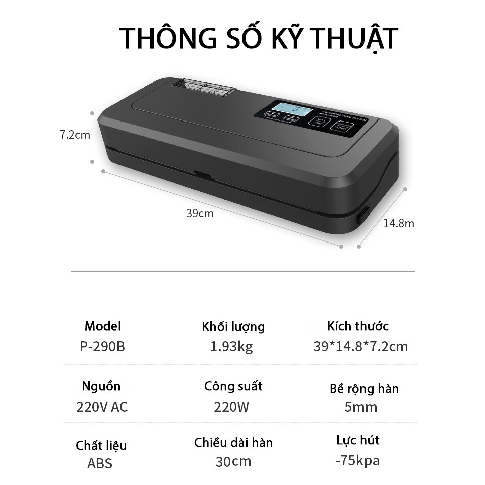 Máy hút chân không Shineye P290B - KHÔNG KÉN TÚI - Công suất, lực hút cực mạnh, hút kiệt, thao tác tự động, hút ướt khô