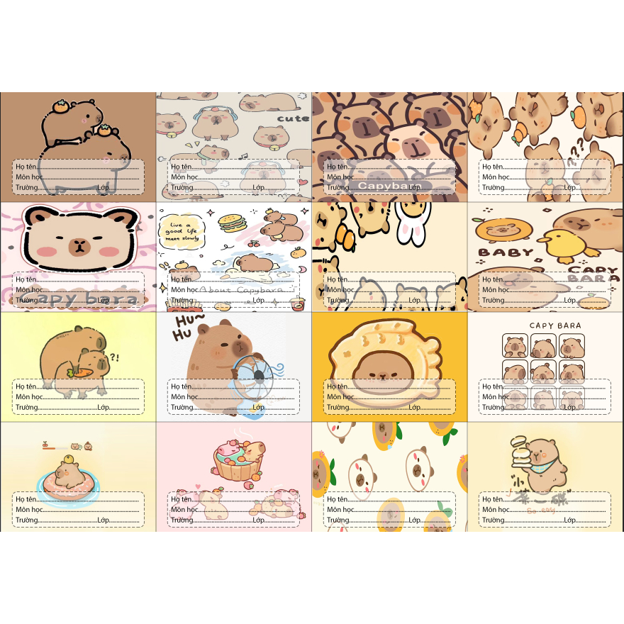nhãn vở chuột lang nước capybara NV76 hoạt hình có keo dán sẵn giá lẻ 1 ...