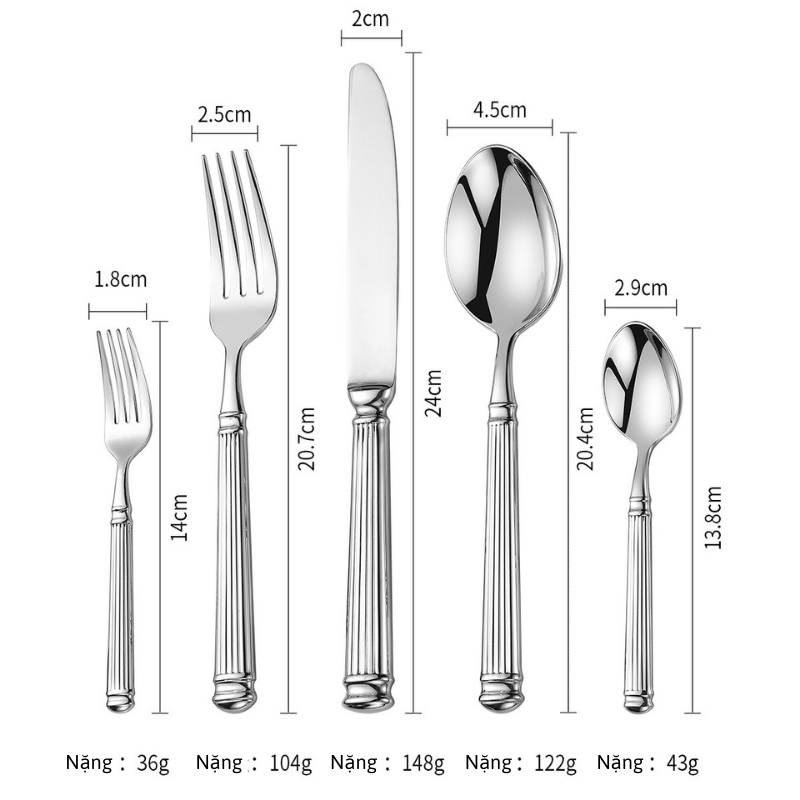 Bộ Dụng Cụ Bàn Ăn Dao Thìa Muỗng Dĩa Inox 304 Fortessa Doria Cao Cấp, Sang Trọng | 030