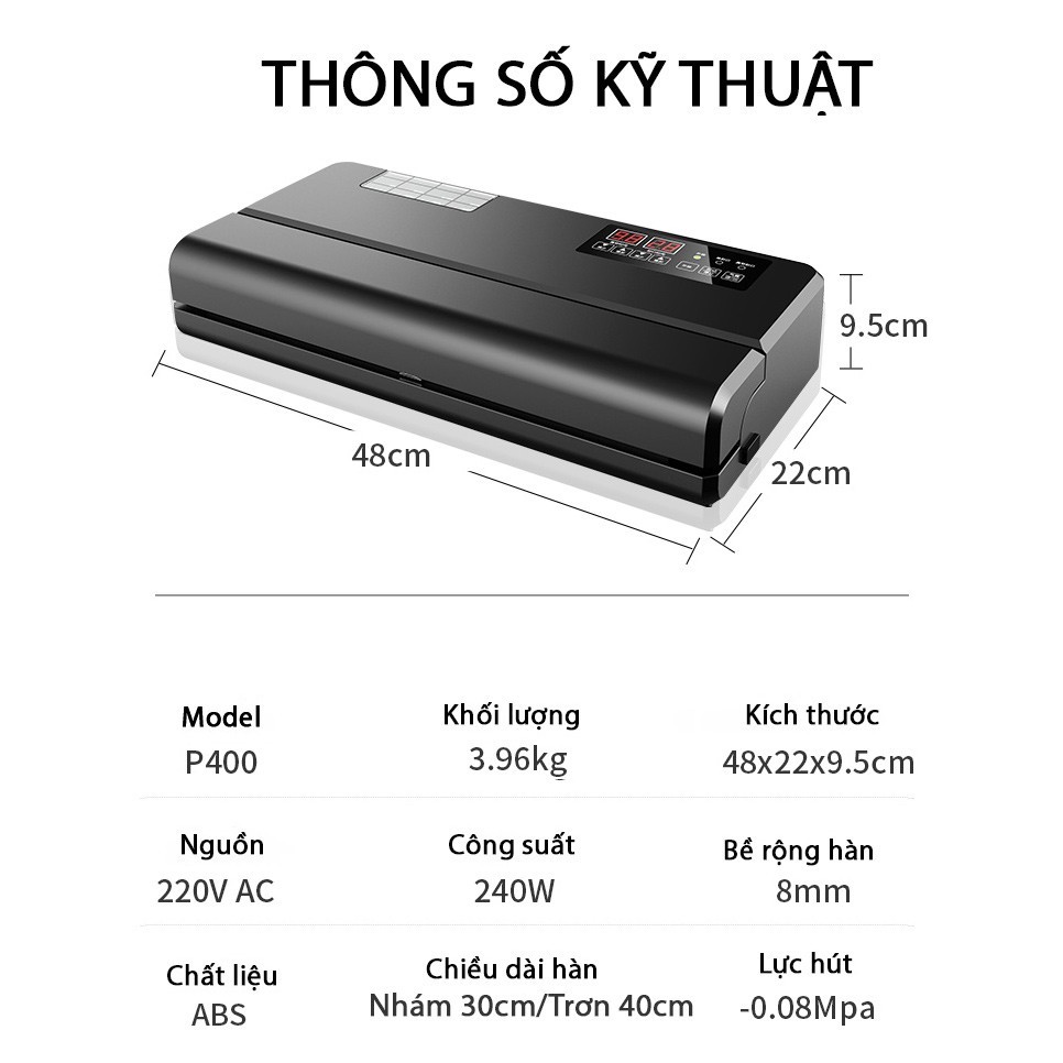 Máy hút chân không Shineye P400 Không kén túi - hút mọi bao bì, sử dụng liên tục 24h, đường hàn 40cm