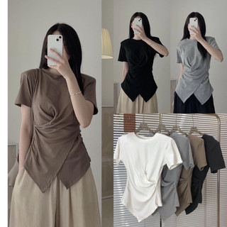 Set Bộ Áo Chéo Vạt Cộc Tay Chất Thun Gân + Quần Ống Rộng Chất Đũi MNP