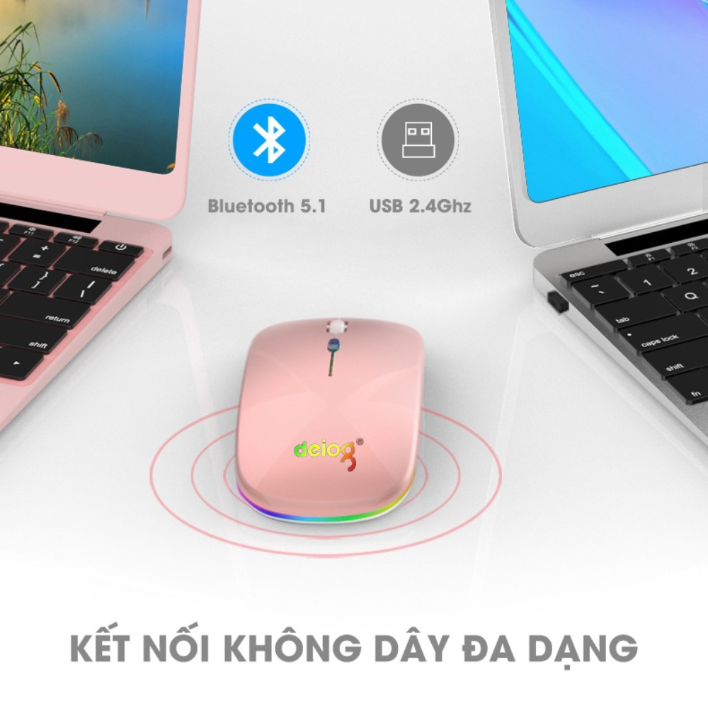 Chuột bluetooth DEIOG Q7 phiên bản 5.0 DPI 1600 led RGB tích hợp sạc pin dùng lâu chống ồn silent