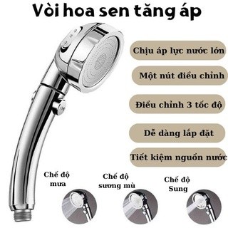 HCM Bát Sen Tắm 3 Chế Độ Nước Có Nấc Điều Chỉnh, vòi sen, tay sen tăng áp mạ Crom cao cấp + dây sen