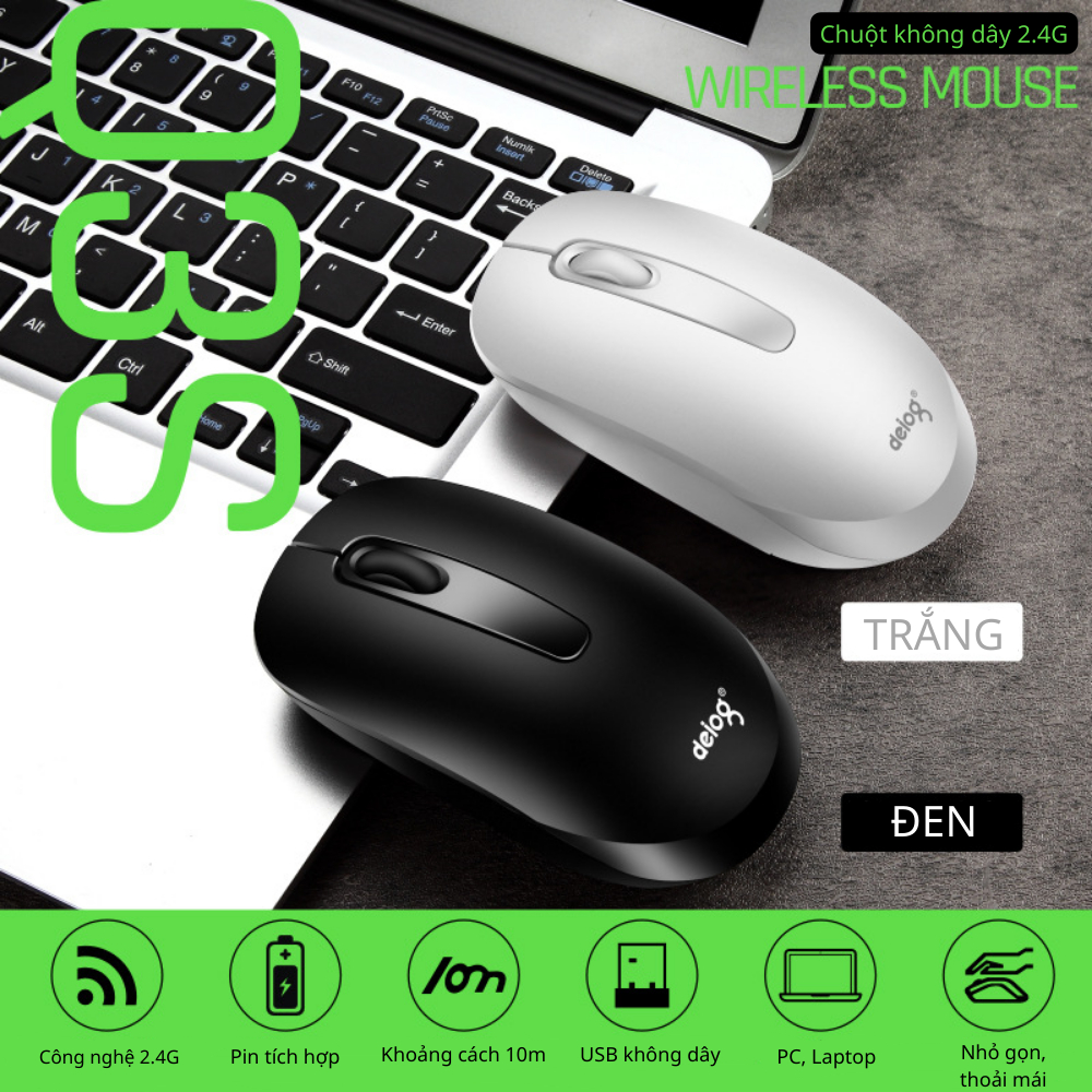Chuột không dây chính hãng DEIOG Q3S wireless 2.4ghz  thiết kế nhỏ gọn DPI 1600 cực êm nhỏ gọn
