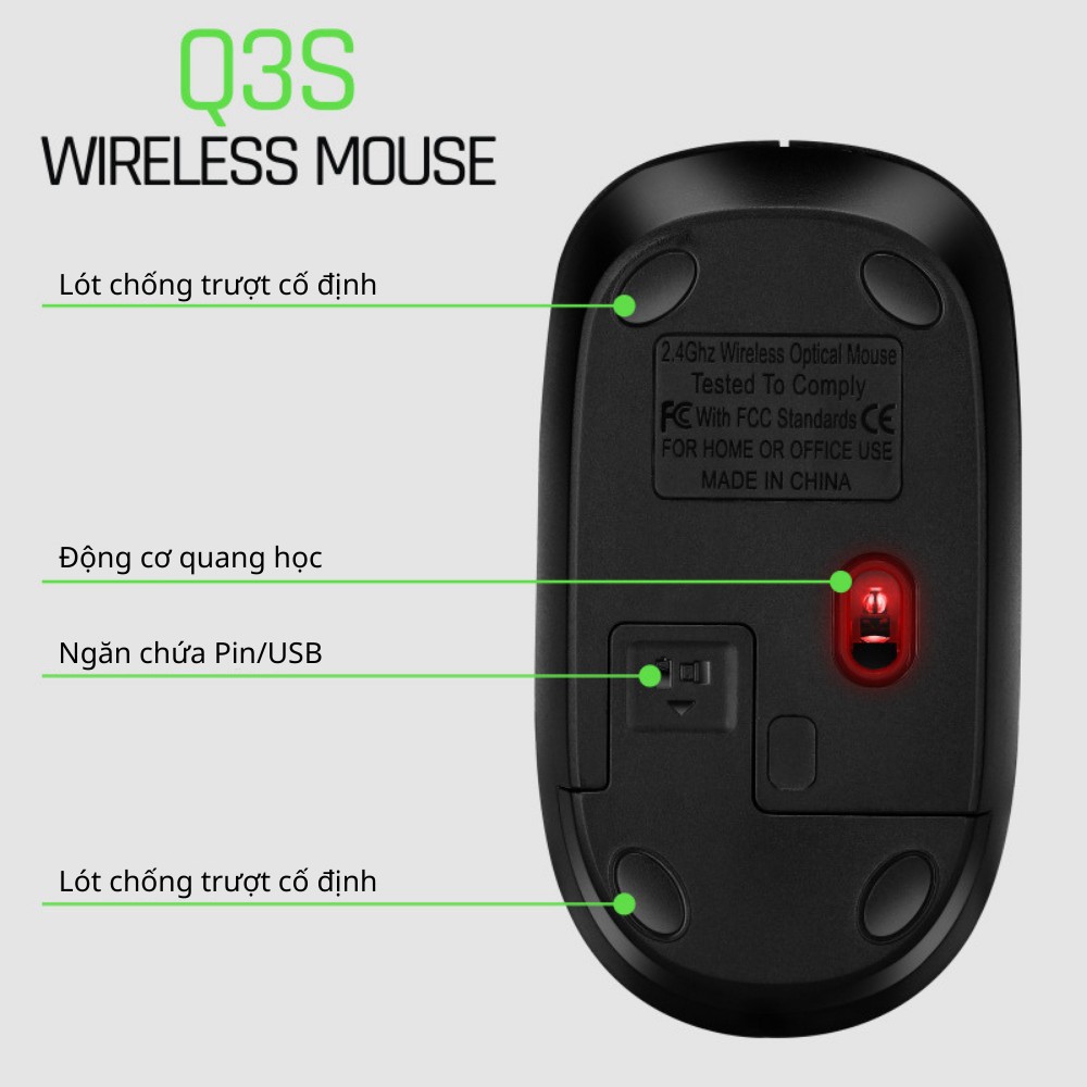 Chuột không dây chính hãng DEIOG Q3S wireless 2.4ghz  thiết kế nhỏ gọn DPI 1600 cực êm nhỏ gọn