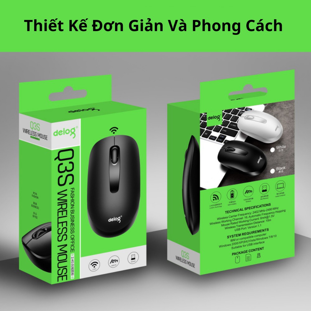 Chuột không dây chính hãng DEIOG Q3S wireless 2.4ghz  thiết kế nhỏ gọn DPI 1600 cực êm nhỏ gọn
