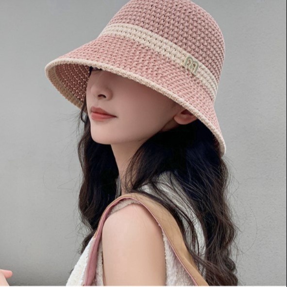 Mũ, nón cói mềm chữ M viền phối ren - Mũ đi biển cho nữ