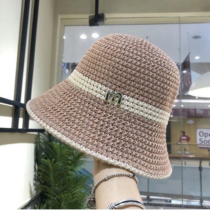 Mũ, nón cói mềm chữ M viền phối ren - Mũ đi biển cho nữ