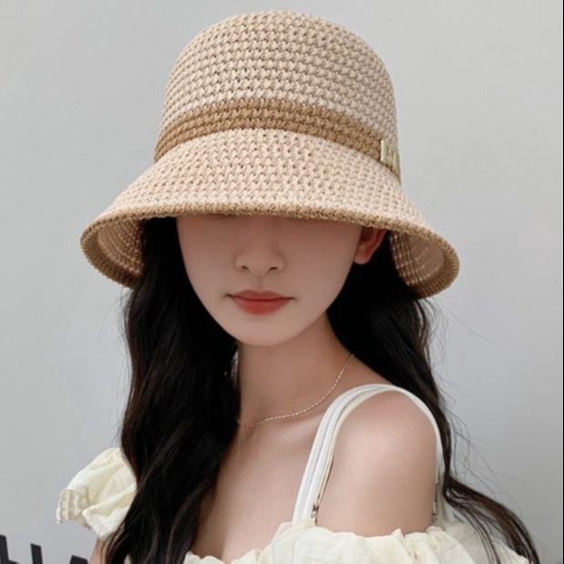 Mũ, nón cói mềm chữ M viền phối ren - Mũ đi biển cho nữ