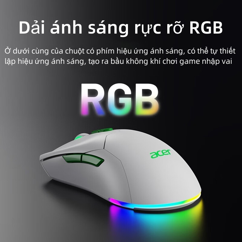 Chuột Game Acer OMW 210 Ba Chế Độ Có Dây/Bluetooth/2.4G Hiệu ứng ánh sáng  RGB