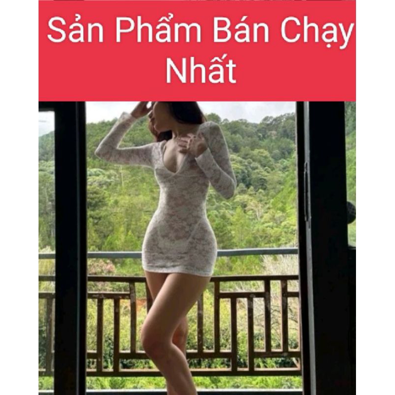 Váy Ren Dài Tay Xuyên Thấu Trễ Ngực Sexy, Gợi Cảm, Quyến Rũ, Áo Ren Dài Tay Khoét Ngực, Váy ôm Body Hottrend