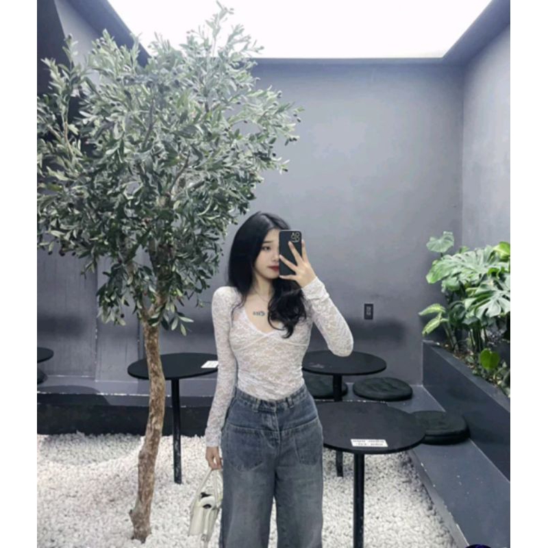 Váy Ren Dài Tay Xuyên Thấu Trễ Ngực Sexy, Gợi Cảm, Quyến Rũ, Áo Ren Dài Tay Khoét Ngực, Váy ôm Body Hottrend