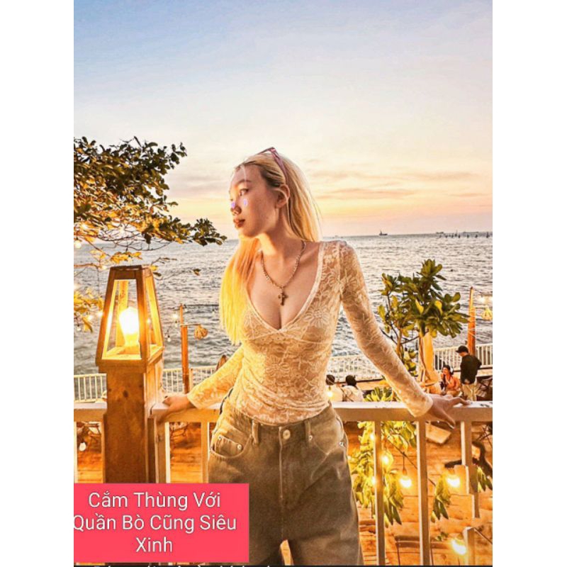 Váy Ren Dài Tay Xuyên Thấu Trễ Ngực Sexy, Gợi Cảm, Quyến Rũ, Áo Ren Dài Tay Khoét Ngực, Váy ôm Body Hottrend