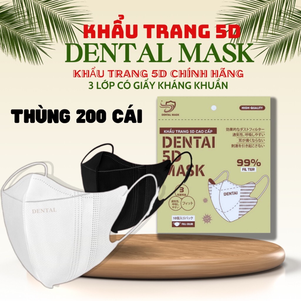 KHẨU TRANG 5D DENTAL MASK_THÙNG 200 CHIẾC 3 LỚP KHÁNG KHUẨN | Shopee ...