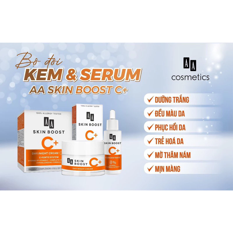 Serum Vitamin C dưỡng trắng sáng da AA Skin Boost C+ của AA COSMETICS dung tích 30ml
