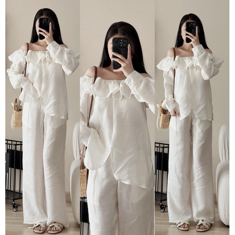 SET ÁO BÈO TRỄ VAI TAY DÀI PHỒNG + Q. SUÔNG