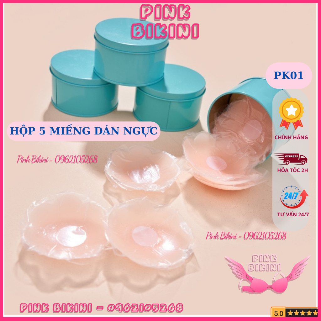 Miếng dán ngực silicon dán ti Hộp 5 cặp sử dụng nhiều lần PK01 -PINKBIKINI