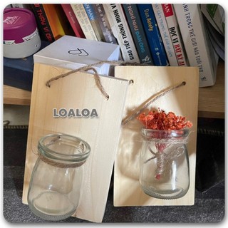 Bảng gỗ treo tường kèm lọ hoa, Kệ gỗ kèm bình thuỷ tinh treo tường decor phòng LOALOAHOME