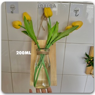 Bảng gỗ treo tường kèm lọ hoa, Kệ gỗ kèm bình thuỷ tinh treo tường decor phòng LOALOAHOME