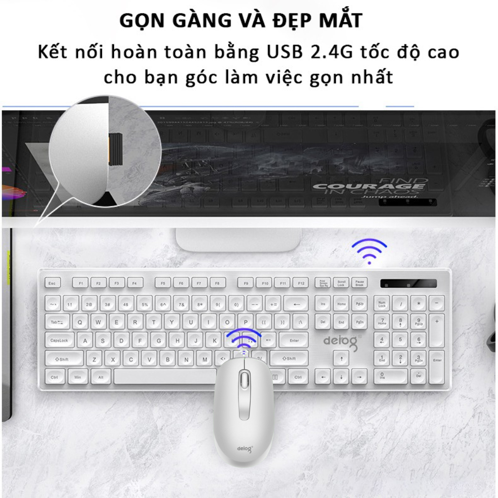 Combo Bàn Phím Chuột Không Dây DEIOG V31 Wireless 2,4GHZ Làm Việc Văn Phòng Chơi Game Full 104 Key