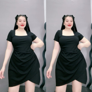 Đầm bigsize cổ nữ hoàng tay ngắn tà váy chéo tôn dáng chất thun gân co giãn cho bạn 60kg-96kg G658