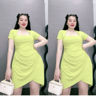 Đầm bigsize cổ nữ hoàng tay ngắn tà váy chéo tôn dáng chất thun gân co giãn cho bạn 60kg-96kg G658