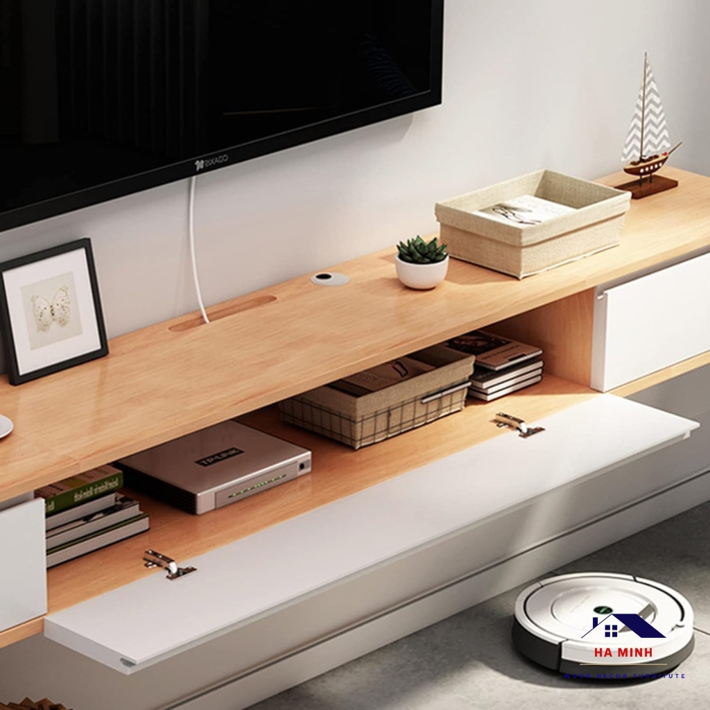 Kệ tivi treo tường 2 ngăn hiện đại tiết kiệm diện tích phòng khách,chung cư,nhà nhỏ HM188
