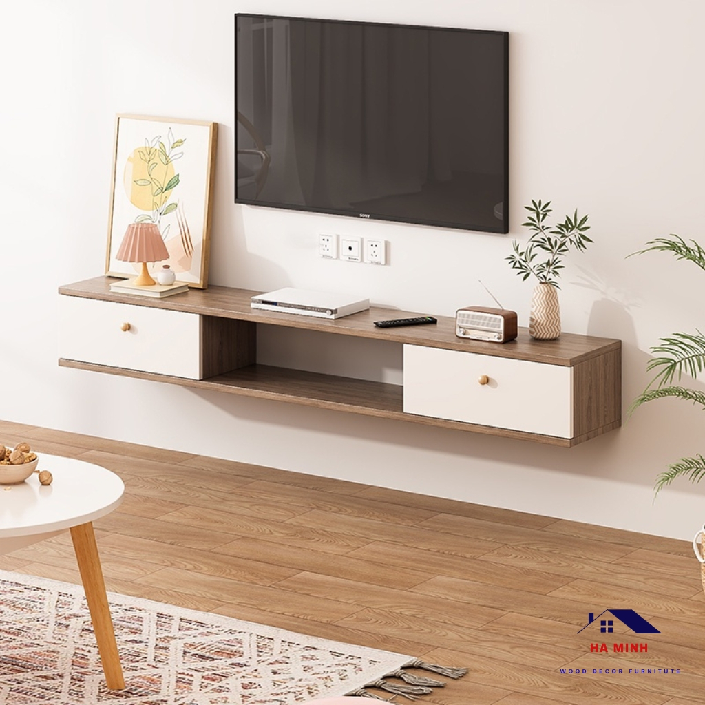 Kệ tivi treo tường 2 ngăn hiện đại tiết kiệm diện tích phòng khách,chung cư,nhà nhỏ HM188