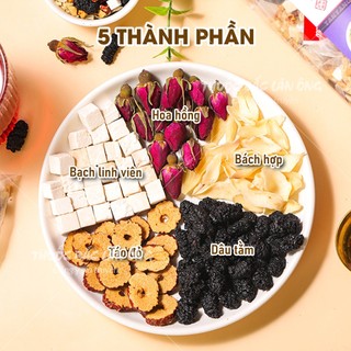 5-10 Set trà hoa hỗ trợ trắng da, set trà thảo mộc gồm Táo đỏ, bạch linh, dâu tằm, hoa hồng, bách hợp