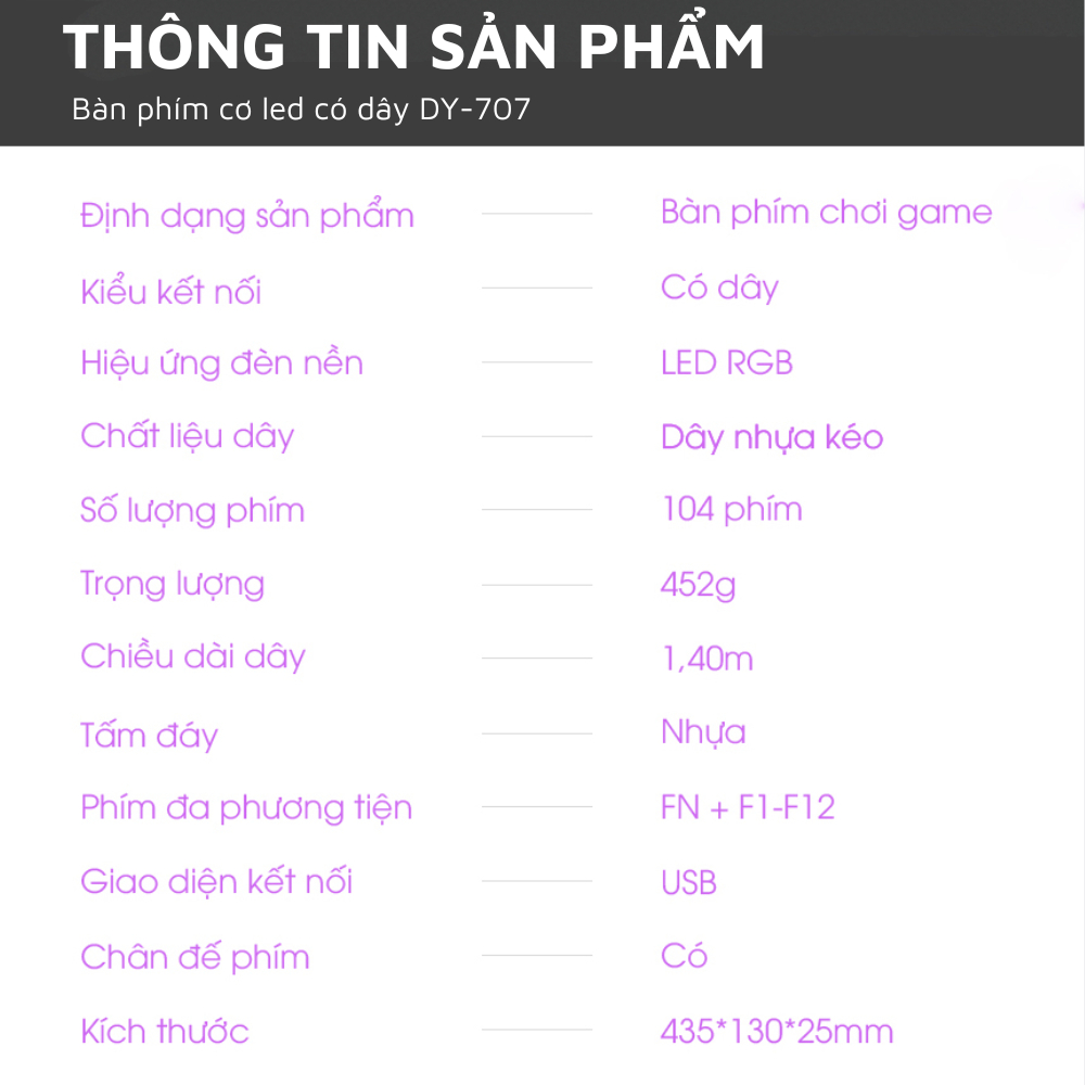 Bàn Phím Máy Tính DEIOG DY-707 Gaming LED 7 Màu Chống Nước Chơi Game LMHT Đột Kích PUBG Chính Hãng