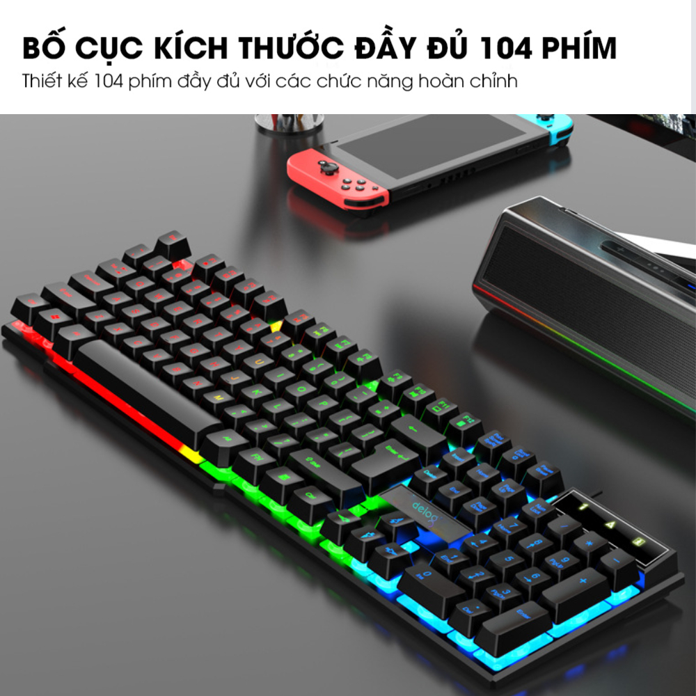 Bàn Phím Máy Tính DEIOG DY-707 Gaming LED 7 Màu Chống Nước Chơi Game LMHT Đột Kích PUBG Chính Hãng