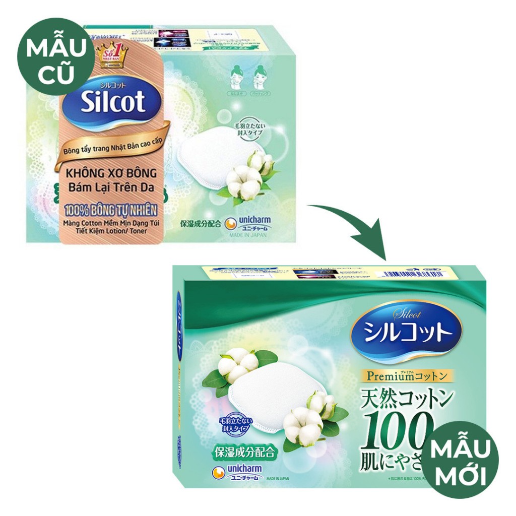 [combo4 tặng 1khăn ướt] Bông tẩy trang cao cấp Silcot Nhật Bản 66 miếng xanh lá, 100% bông tự nhiên