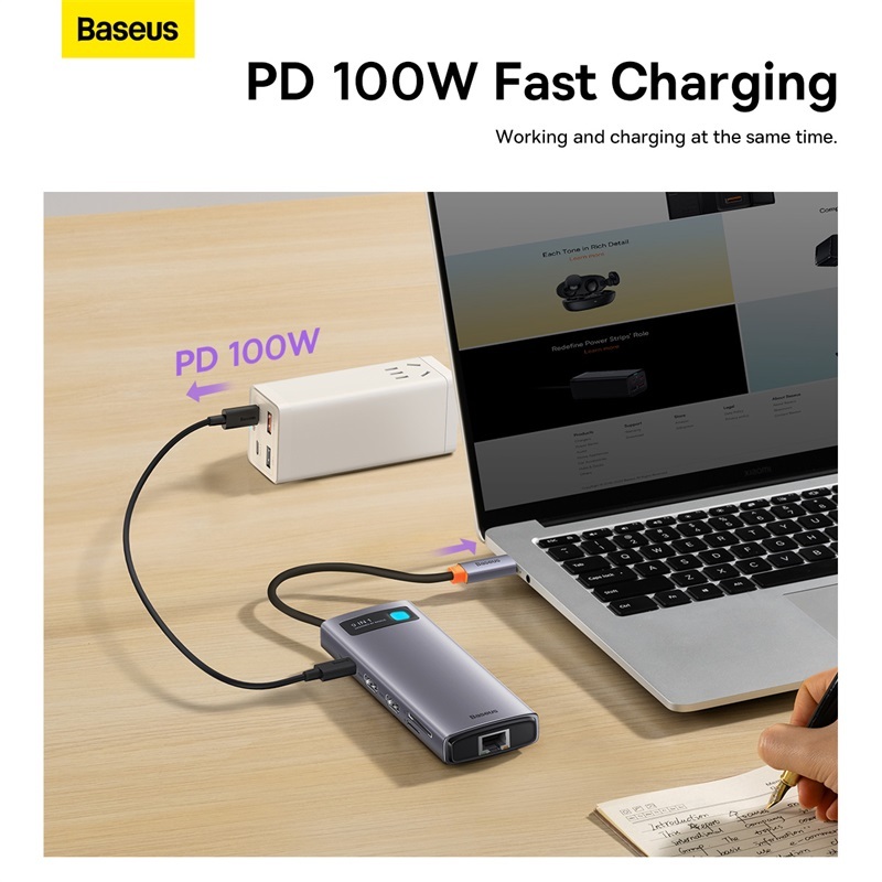 Baseus USB C HUB Multi Mạng Ethernet PD 100W Loại C Type C Đế Cắm Bộ Chia HDMI Tương Thích USB 3.0 Cho Mac Dell