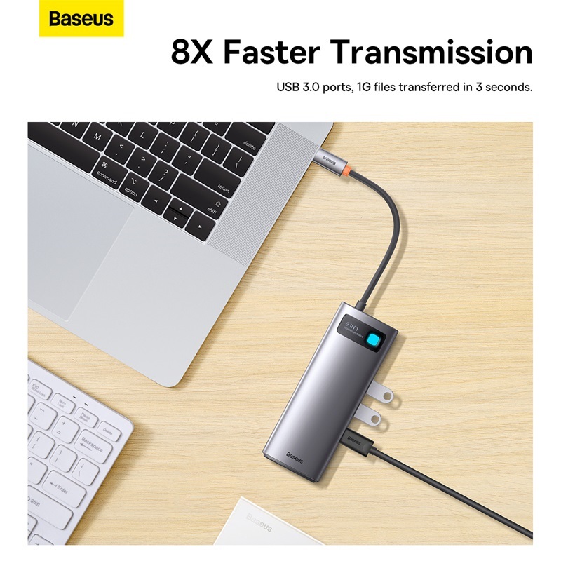 Baseus USB C HUB Multi Mạng Ethernet PD 100W Loại C Type C Đế Cắm Bộ Chia HDMI Tương Thích USB 3.0 Cho Mac Dell