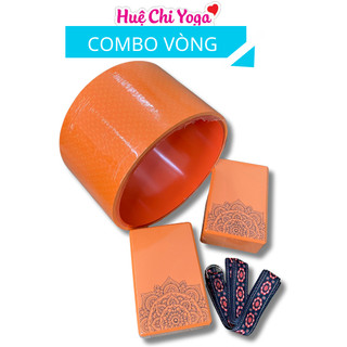 Combo Vòng Tập Yoga bản to 20cm, 2 gạch in hoa văn, 1 dây cotton họa tiết 1m8 hỗ trợ tập Yoga