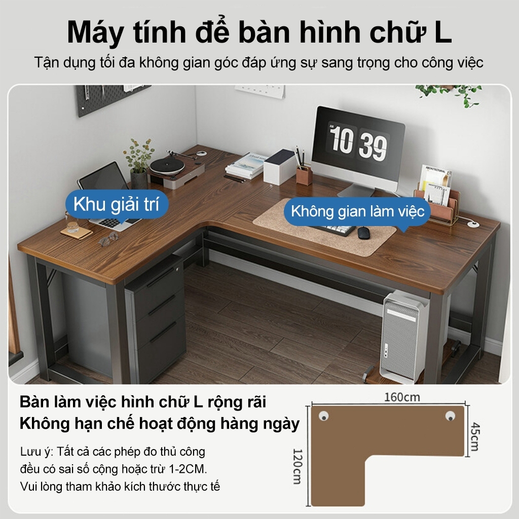SUNNY Bàn làm việc Bàn học chữ L   Mặt Gỗ Rộng Rãi  - đặt 2 góc trái phải 140x100x75cm