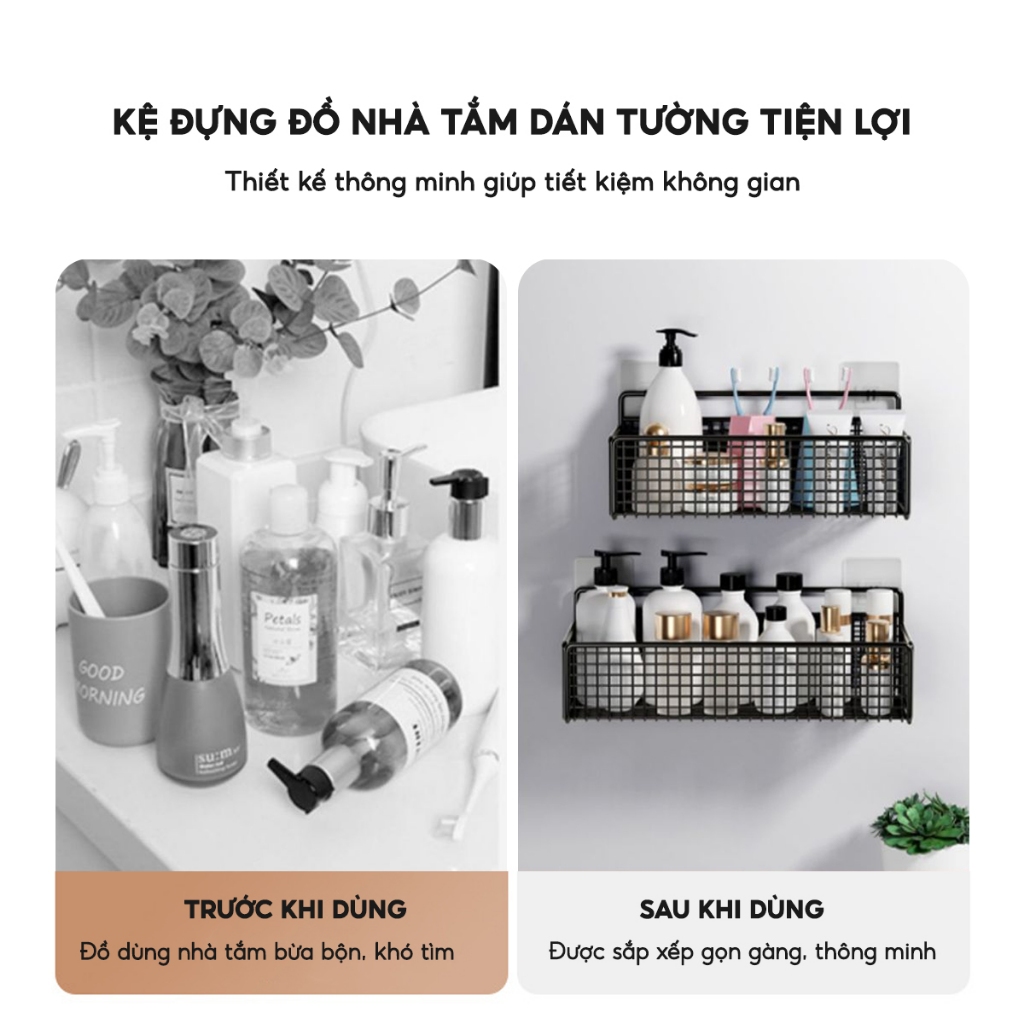 Kệ Đựng Đồ Nhà Tắm Dán Tường Thép Chống Gỉ, Giá Để Đồ Nhà Tắm Gia Vị Chịu Tải Lên Tới 10KG