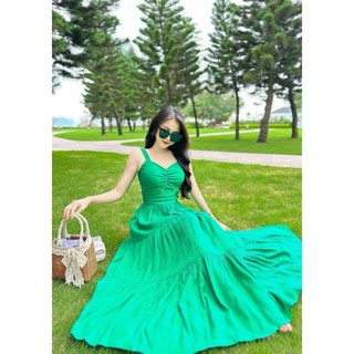 Đầm lụa 100D thời trang thiết kế nữ mặc đi chơi đầm 2 dây nhấn eo váy dài đuôi cá trẻ trung sang trọng