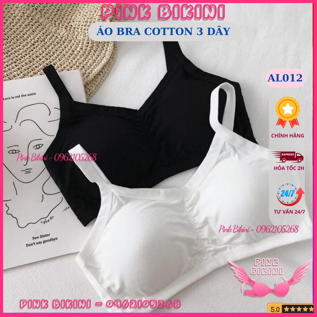 Áo bra Cotton 3 dây XINH XẮN Mút mỏng MÁT AL012-PINK BIKINI