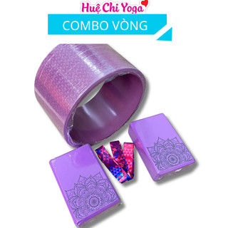 Combo Vòng Tập Yoga bản to 20cm, 2 gạch in hoa văn, 1 dây cotton họa tiết 1m8 hỗ trợ tập Yoga
