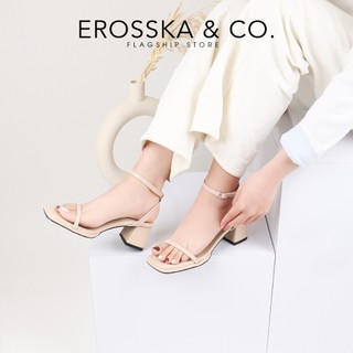 [Erosska] - Giày sandal cao gót mũi vuông quai dây phong cách thanh lịch màu nude cao 6cm - EB071