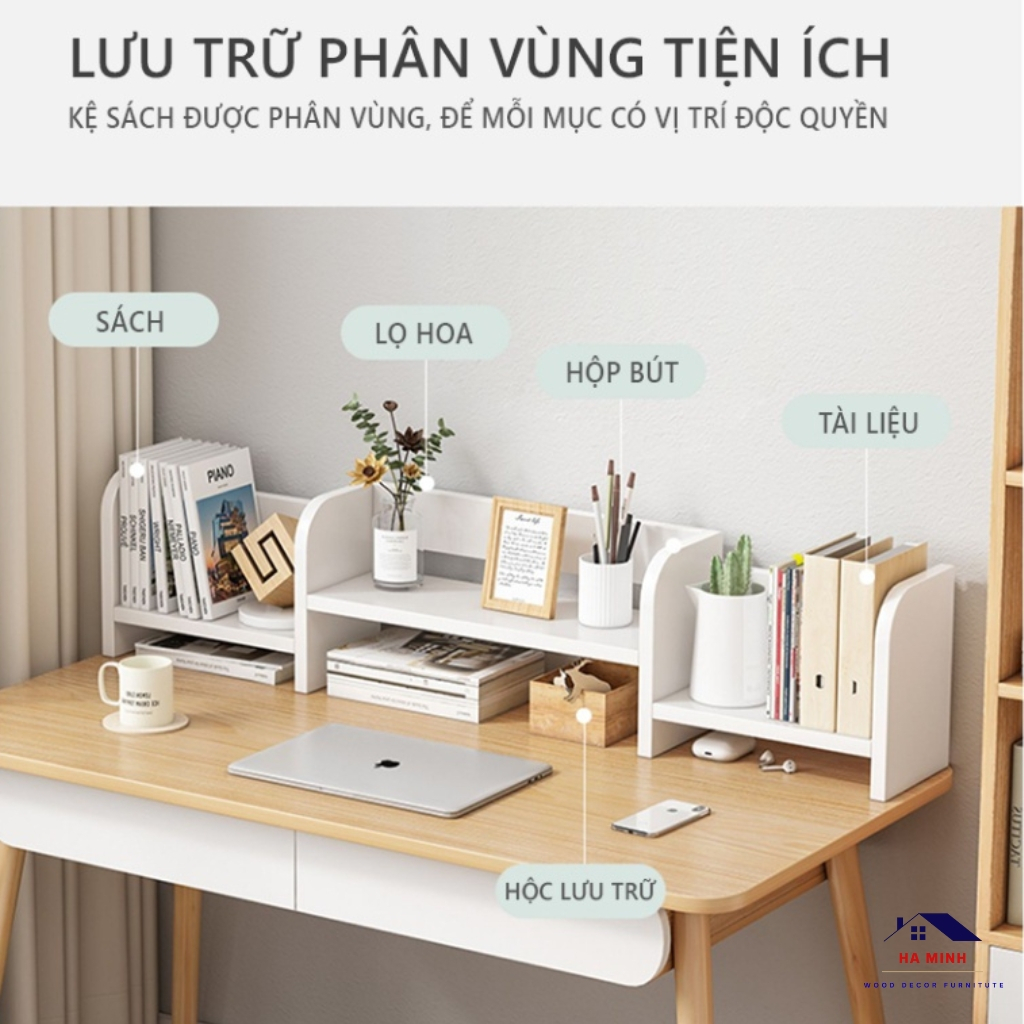Kệ Sách Gỗ Để Bàn Đa Năng Decor Bàn Học ,Bàn Làm Việc Cực Xinh, Giá Sách Để Bàn Học Bàn Làm Việc - HM261
