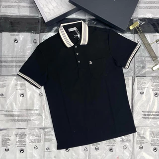 Áo Polo Nam Cổ Bẻ CD Cotton Gai Cá Sấu Túi Ngực Thêu Hình Ong Mini Phối Cổ Chun Sọc Be Dành Cho Anh Em Boy Phố Đi Chơi