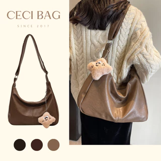 Túi xách da nữ đeo chéo túi tote da kèm móc khóa phong cách retro 5031