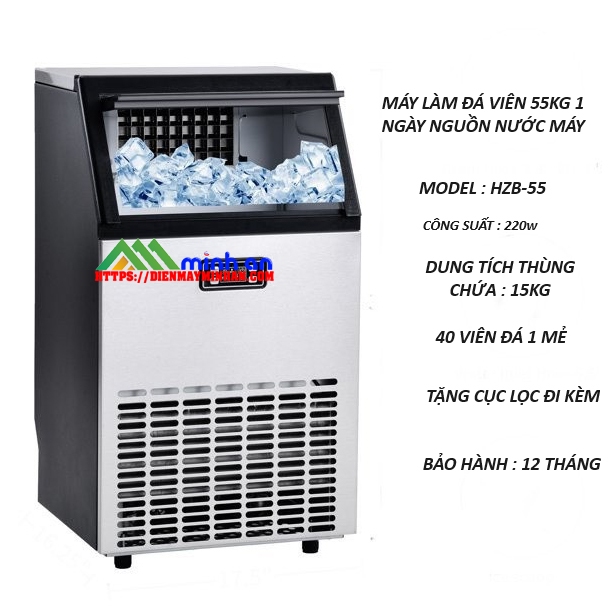 Máy làm đá viên mini 55kg HZB-55 ( nước máy) cho quán cafe, văn phòng ...