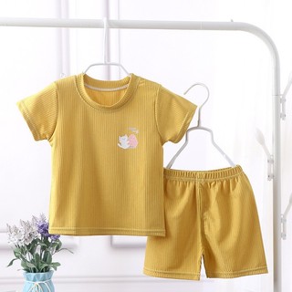 [HÀNG QC] Set Đồ Ngủ, Bộ Quần Áo Mùa Hè Cotton Gân Mát Lạnh Phong Cách Hàn Quốc Cho Bé Trai, Bé Gái Thoáng Mát Mềm Mịn