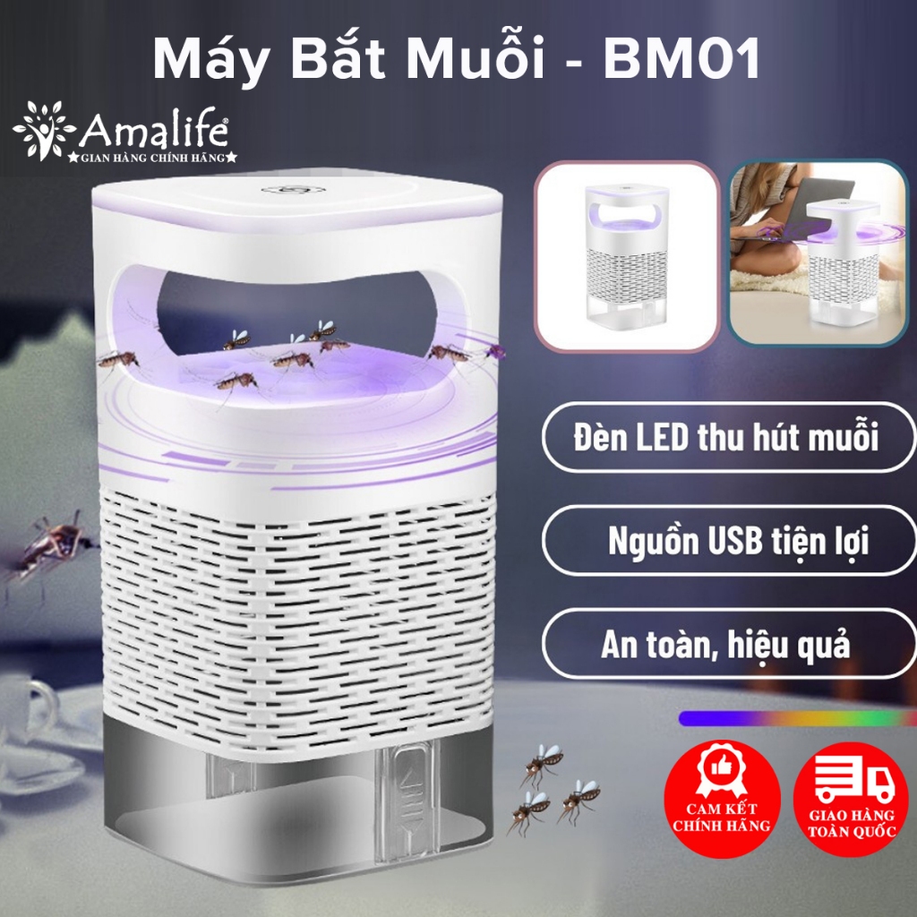 Ảnh Đèn Bắt Muỗi Tia UV Cao Cấp, Máy Bắt Muỗi Diệt Côn Trùng Thông Minh Có Quạt Hút Cổng USB Chính Hãng Amalife - Mã BM01 1